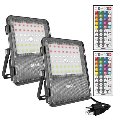 2 Pack RGB Flood Light 8800LM LED Outdoor Light 80W Celebrate Party Color Change - Image 1 of 4