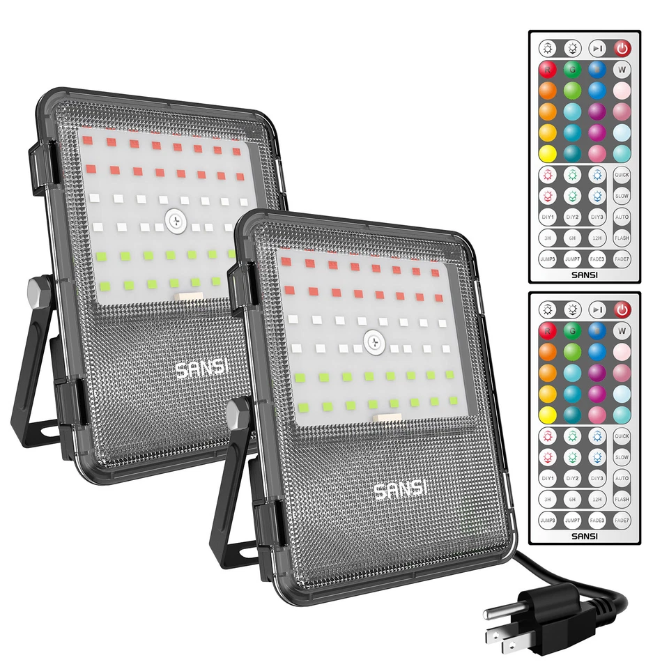 2 Pack RGB Flood Light 8800LM LED Outdoor Light 80W Celebrate Party Color Change - Image 1 of 4