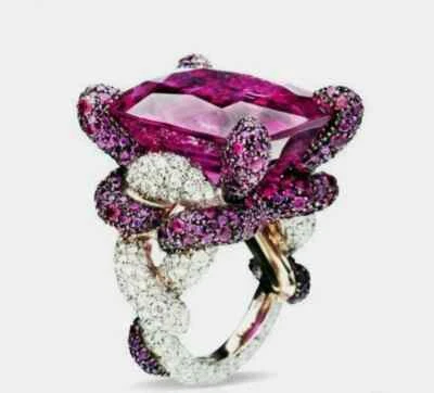 Fabulous cushion Pink Ruby & Round Simulated Sapphire Twisted Shank Luxury Ring - Image 1 of 4