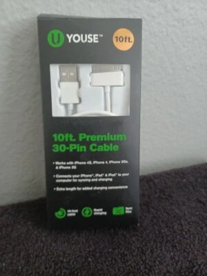 10 ft iPod, iPhone and iPad Sync and Charge Cable, 30 pin - Image 1 of 2