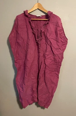 Vestido para mujer Garnet Hill talla grande lino fucsia volantes relajado cuadrado Lagenlook Foto 1 de 4