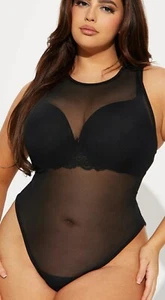 Fashion Nova Sexy Black Sheer Mesh High-Leg Cheeky Bodysuit Plus Size 3X, 22/24 - Bild 1 von 7