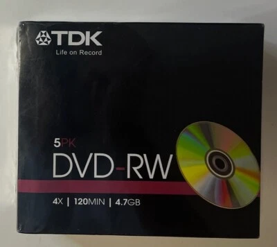 TDK DVD-RW 5 Pack 4x 120 Min 4.7gb Brand New Sealed Disc Case - Image 1 of 4
