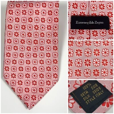 Corbata de seda Ermenegildo Zegna rosa rojo diseño floral abstracto ancho 4” largo 60” usada en excelente estado Foto 1 de 4