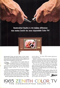 Zenith 1965 Color TV anuncio impreso vintage hecho a mano calidad control remoto retro - Imagen 1 de 1