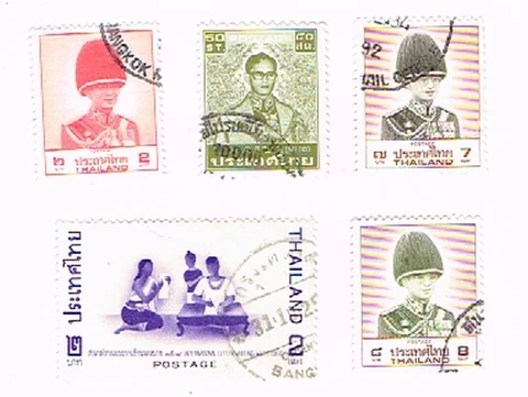 5 Assorted Cancelled Postage sTamps from Thailand (13-956) Cover