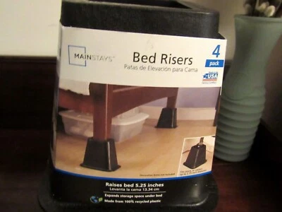 Paquete de 4 elevadores de cama MAINSTAYS dormitorio universitario negro cama elevadora 5,25 pulgadas nuevo Foto 1 de 4