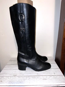 Lauren Ralph Lauren Riata Damen-Reiterstiefel schwarz Leder seitlicher Reißverschluss Größe 10B - Bild 1 von 16