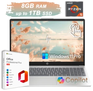 2025 HP Laptop 15.6 Touch Ryzen 5 7520U 8GB RAM Up to 1TB SSD Al Copilot Win Pro - Picture 1 of 9