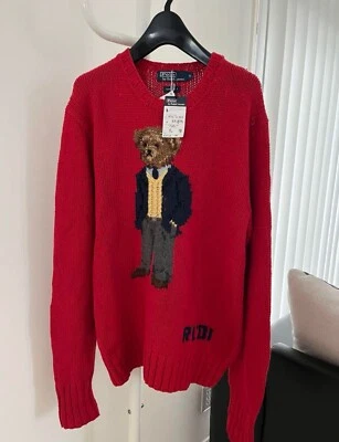 Suéter Vintage Polo Ralph Lauren Años 90 Vintage Tejido a Mano Oso Rojo Mediano Japón Foto 1 de 4