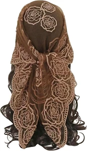 Women'S Flower Embroidery Head Scarf Large 31.5 Inch Headband Sheer Hair Bandana - Picture 1 of 12