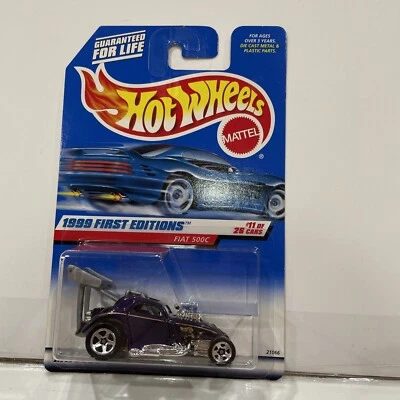 Hot Wheels 1999 First Editions 11/26 novo na embalagem Fiat 500C roxo - Imagem 1 de 4