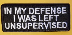 IN MY DEFENCE I WAS LEFT UNSUPERVISED Embroidered Patch 1.5x4" - Picture 1 of 2