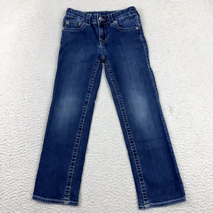 True Religion Jeans Kids Size 7 Blue Denim Straight Leg Stretch 5 Pockets Casual - Picture 1 of 17