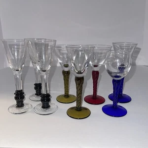 Twisted Stem Cordial Glasses Various Colors Sizes Set Of 8 - Picture 1 of 13