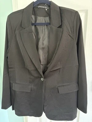 One 5 One Mujer Manga Larga Negro Un Botón Satinado Blazer Grande Foto 1 de 4