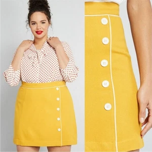ModCloth Own the Era Wool Mustard Yellow Mini Skirt Size 1X NEW - Picture 1 of 13