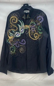 Vintage Wayne Scott Black Glitter Long Sleeve Button Up Shirt - XL (C:22" L:28") - Picture 1 of 4