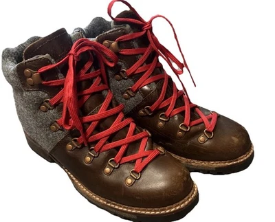 Botas Woolrich Rockies Athropologie talla 8 cordones rojos, cuero marrón, lana gris Foto 1 de 4