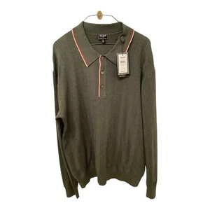 Todd Snyder Herren Tipped Langarm Pullover Polo-Seidenmischung Olivgrün Gr. XL - Bild 1 von 12