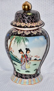Japanisches Dekor Royal Satsuma handbemalt Ingwer Tempel Glas Vase - Bild 1 von 11