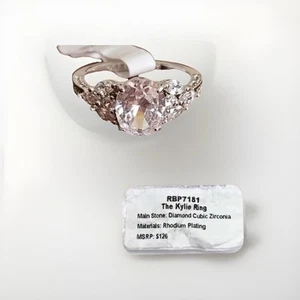 Bomb Party (BP) Cubic Zirconia On Rhodium “Kylie” Ring (UK Based) Size 9/R - Picture 1 of 3