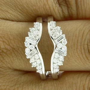 14K White Gold Plated 3Ct Round Cut Lab Created Diamond Wrap Enhancer Guard Ring - Picture 1 of 5