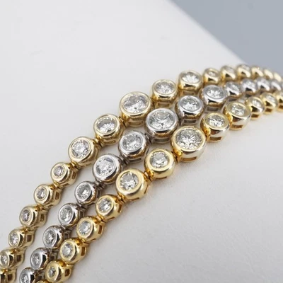 14k Diamond Tennis Bracelet 3 ctw Tri-Gold Natural 6" Bezel 3-Row BG929 - Image 1 of 4
