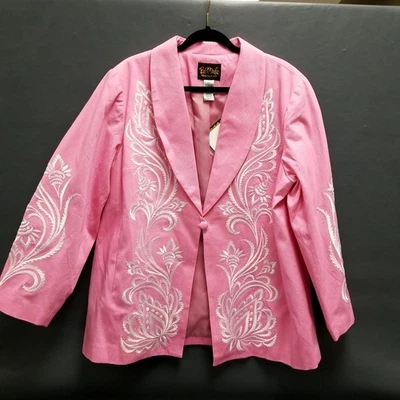 Chaqueta Blazer Bob Mackie Rosa/Blanco Floral Bordada Para Mujer Talla 1X NUEVA CON ETIQUETAS Foto 1 de 4
