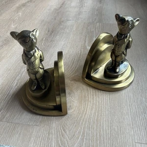Frank Sarsaparilla 1995 Brass Tuxedo Fox 2 Pc Book Ends Vintage Art Deco Pair - Picture 1 of 14