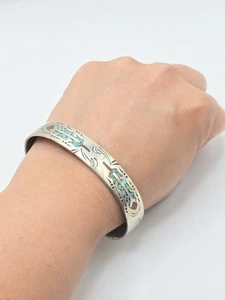 Vintage Sterling Silver Navajo Native Turquoise Coral Cuff Bracelet - Picture 1 of 13