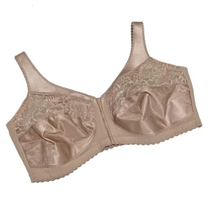 Sujetador inalámbrico Glamorise beige con ribete de encaje apertura frontal sin relleno, talla 46C - Imagen 1 de 3