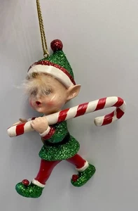 Elfo con bastón de caramelo adorno de Navidad cara de querubín sin marca - Imagen 1 de 6