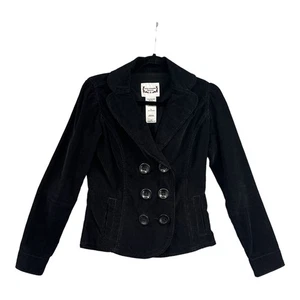 Levi Strauss Corduroy Blazer Womens Sm Black Double Breasted Y2k Preppy Academia - Picture 1 of 13