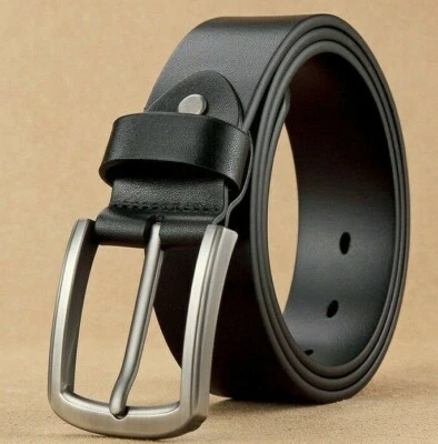 ✅Echt Büffel Gürtel Jeans Herren Massiv Schnalle Leder Gürtel Schwarz Braun 4 cm - Bild 1 von 2