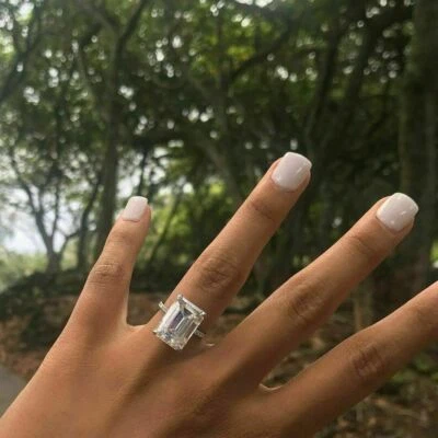 4.00 Ct Emerald Cut Diamond Solitaire Silver Anniversary Ring VVS1/D Lab Created - Image 1 of 4