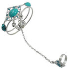Rhombus Shape Turquoise Beads Bell Finger Ring Bracelet Bangle US 6 1/4