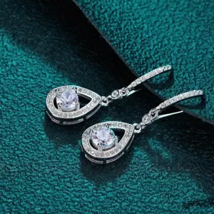 0.5ct Drop Earrings Silver Diamond Test Pass Lab-Created VVS1/D/Excellent - Picture 1 of 4