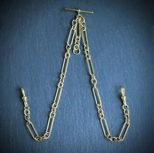 Double 18ct Gold Plated Trombone Link Pocket Watch Albert Chain. - Picture 1 of 3