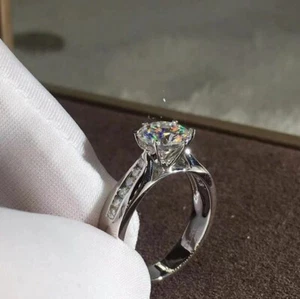 Women Crystal Solitaire Elegant Rings 1.30CT Moissanite Engagement 925 Silver - Picture 1 of 4