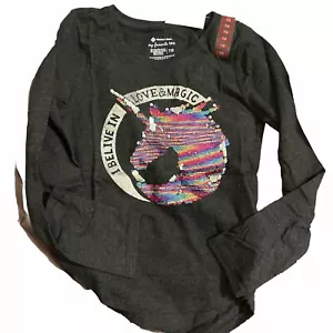 Member's Mark Mädchen Größe 7/8 Glitzer Klappbares Pailletten Einhorn Shirt Neu - Bild 1 von 2
