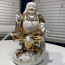 VTG LAUGHING BUDDHA~12”Ceramic/Porcelain~Golden Robe~From China￼/Stamped~RARE