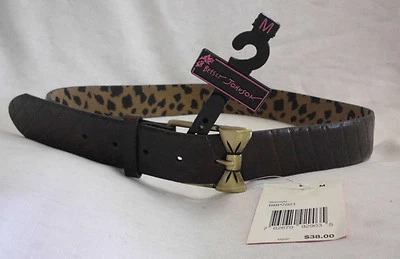 Betsy Johnson Belt Size M 33.5" - 37.5" NWT 41" Brown Gold Bow Buckle 1.5" Wide  - Image 1 of 4