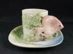 Taza de té y platillo vintage Takahashi San Francisco Japón con mango de pescado acuático - Imagen 1 de 11