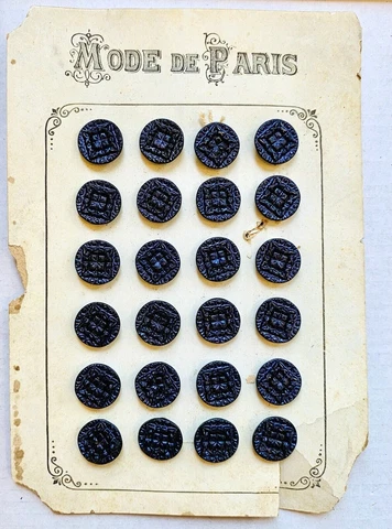 24 Vintage Antique Buttons Original Card PARIS - VICTORIAN METAL Geometic AC17 Cover