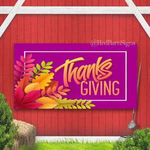 Happy Thanksgiving with autumn leaves pink background banner - Picture 1 of 1