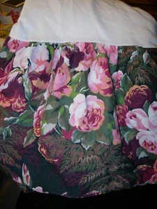 COTTON Floral Queen BED SKIRT 13.5" DROP BURGUNDY GREEN PINK DUST RUFFLE 60X80 - Picture 1 of 4