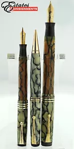 Vintage Parker Duofold Green & Black Marble 2 Fountain Pen & 1 Mechanical Pencil - Picture 1 of 12