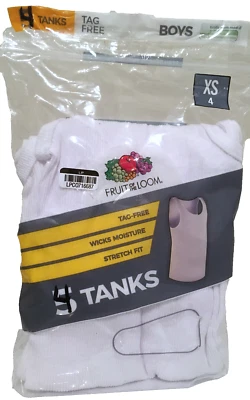 Fruit of the Loom Boys XS / 4 Tank Tees White Cotton Undershirts 4 Pack - Image 1 of 3