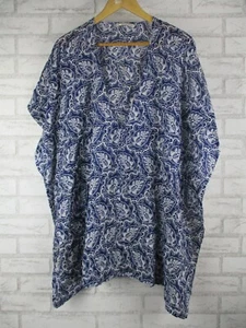 Regatta womens kaftan top blouse paisley print S 10 v-neck blue white cotton - Picture 1 of 9
